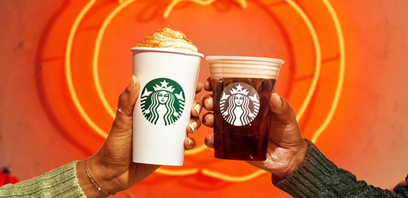 Starbucks UK autumn 2022: Pumpkin Spice Latte and Cold Brew product shot