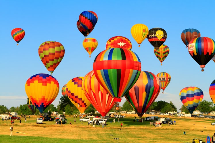 Various hot air balloons rise into the sky during the Great Reno Hot Air Balloon Race
