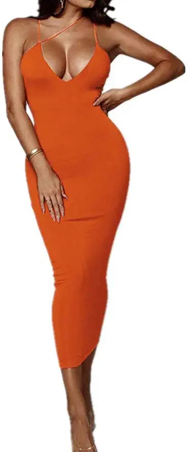 PRIMODA Asymmetrical Spaghetti Strap Bodycon Dress