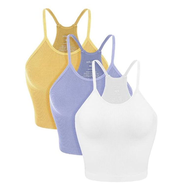 ODODOS Rib-Knit Camisole Crop Tank (3-Pack)