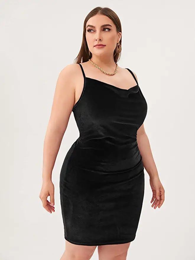 SOLY HUX Velvet Cowl Neck Bodycon Dress