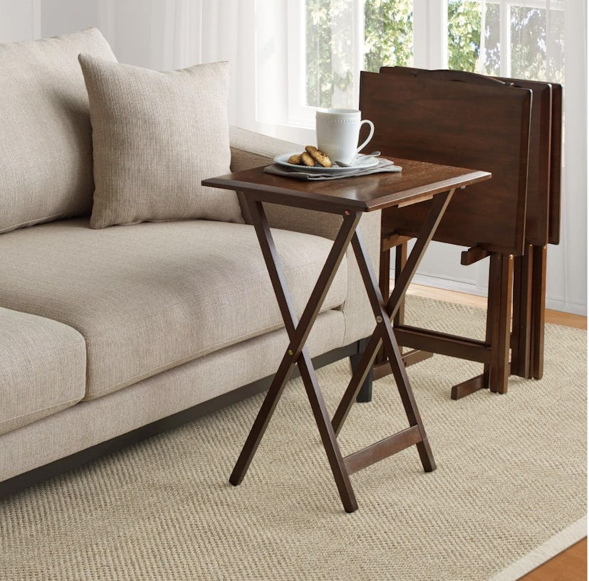 Bevel's 5-piece snack tables are ideal for family movie nights.