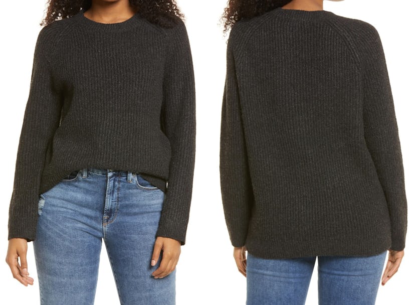 Nordstrom's plaited stitch recycled-blend crewneck sweater features a chunky knit texture.