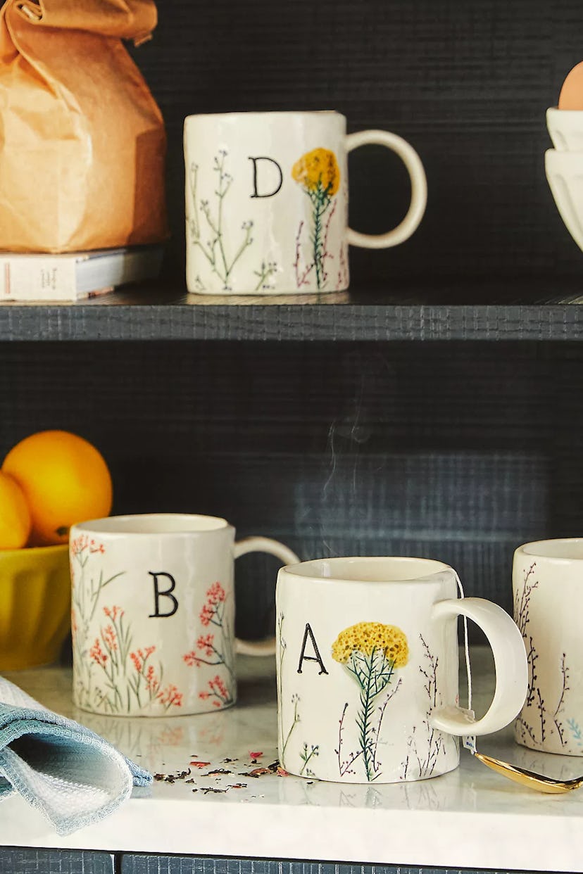 The Dagny Monogram Mug features a sweet monogrammed design.