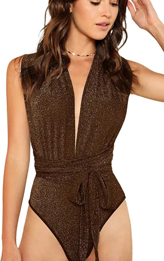 Verdusa Sleeveless Cross Back Bodysuit