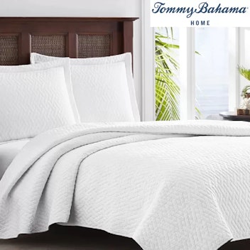 Tommy Bahama's chevron reversible quilt set is great for a spare bedroom.