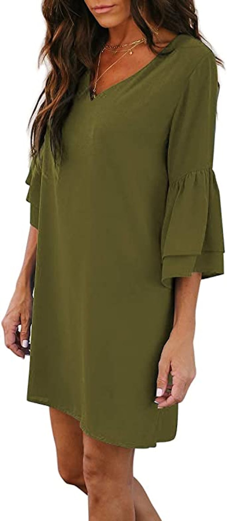BELONGSCI V-Neck Bell Sleeve Dress