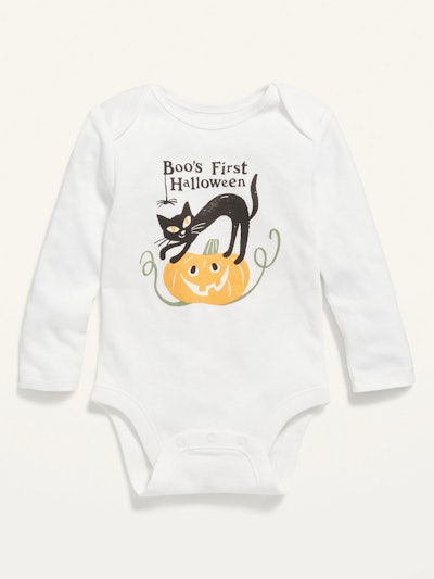 a boos first halloween onesie with a black cat on a pumpkin is the cutest old navy labor day sale it...