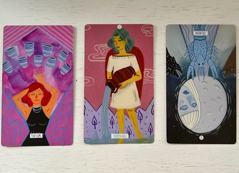 Tarot Cards: 9 of Cups, Temperance, The Moon reversed