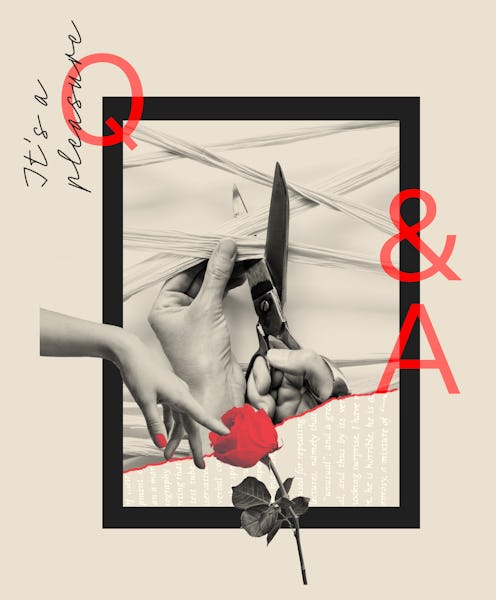 Collage of scissors cutting ropes next to a Q&A sign