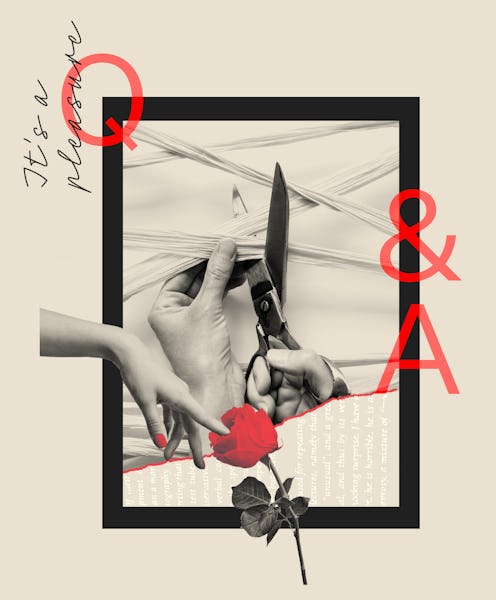 Collage of scissors cutting ropes next to a Q&A sign