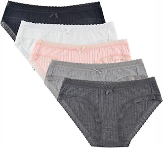 KNITLORD Lace Trim Bikini Underwear (5-Pack)