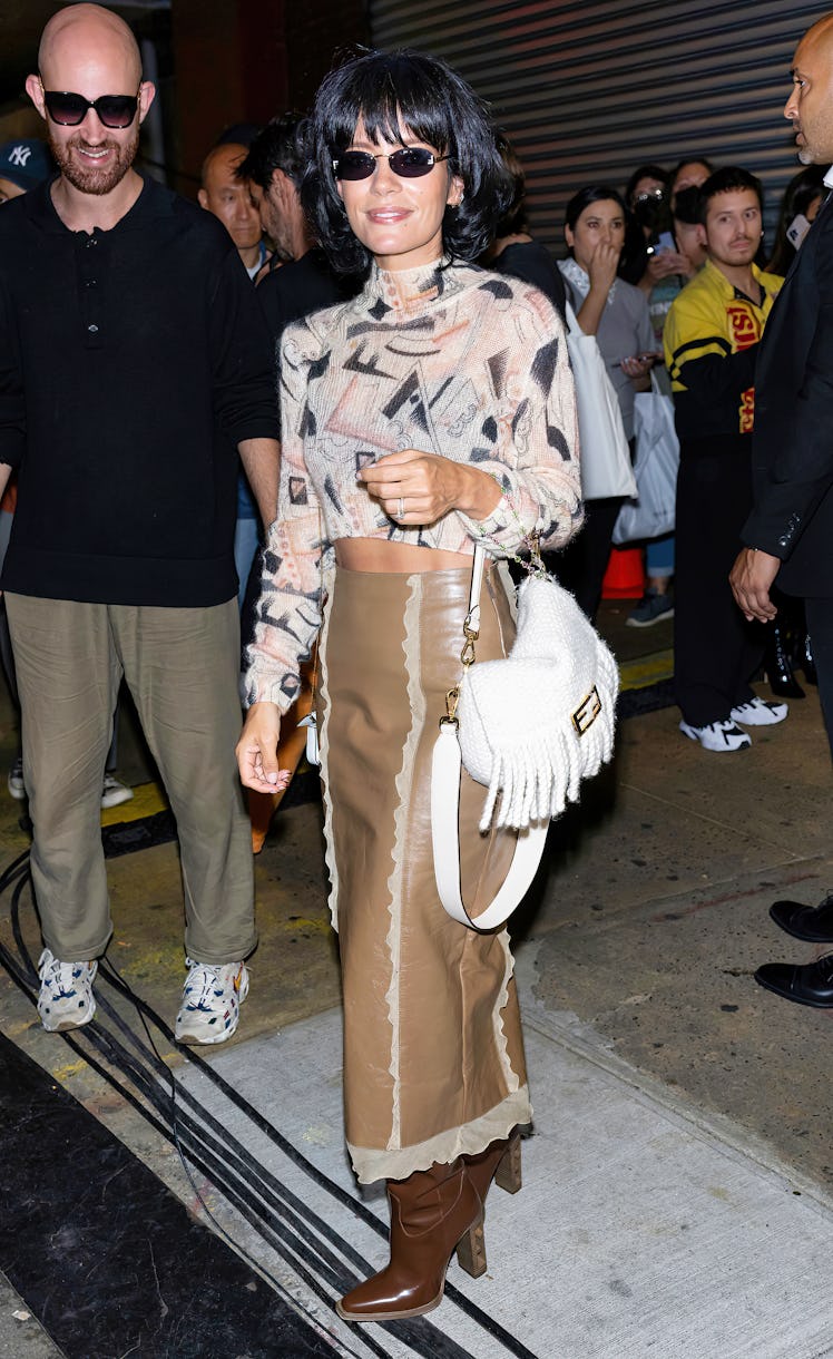  Singer-songwriter Lily Allen is seen leaving the FENDI Spring Summer 2023 Fashion Show and the cele...