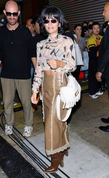 Singer-songwriter Lily Allen is seen leaving the FENDI Spring Summer 2023 Fashion Show and the cele...