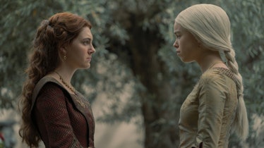 Emily Carey as Alicent Hightower, Milly Alcock as Rhaenyra Targaryen 