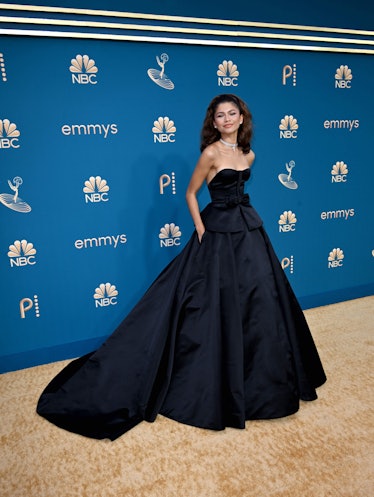 Zendaya wearing a strapless Valentino gown at the 2022 Emmys