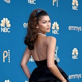 Zendaya wearing a strapless Valentino gown at the 2022 Emmys