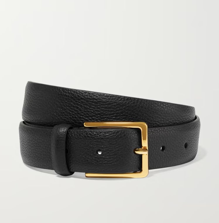 Black Textured Leather Belt