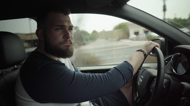 Colby Ryan is driving a car in "Sins of Our Mother" Netflix series	