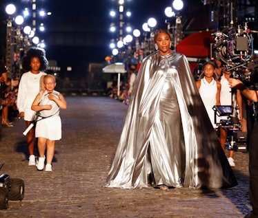 Serena Williams walking the first Vogue World NYFW show in a silver gown