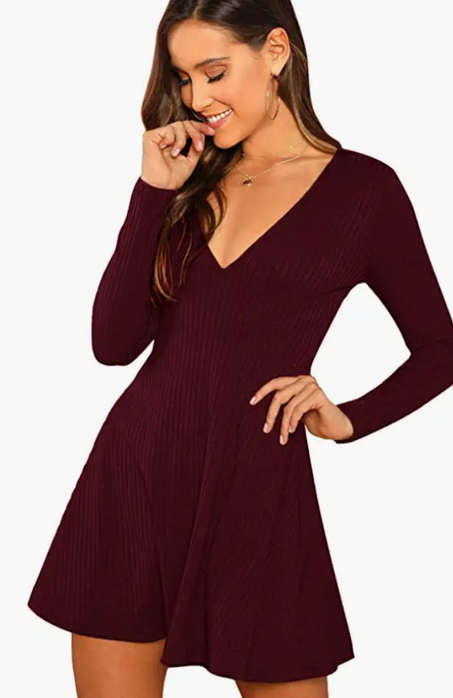 Verdusa Deep V Neck Skater Dress