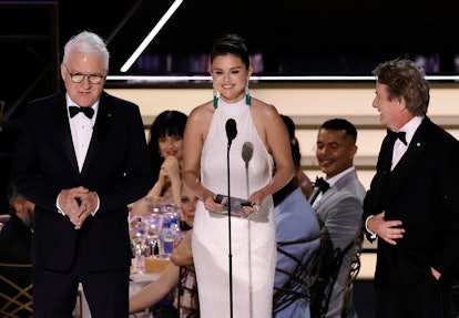 Steve Martin, Selena Gomez, and Martin Short onstage of the 2022 Emmy Awards