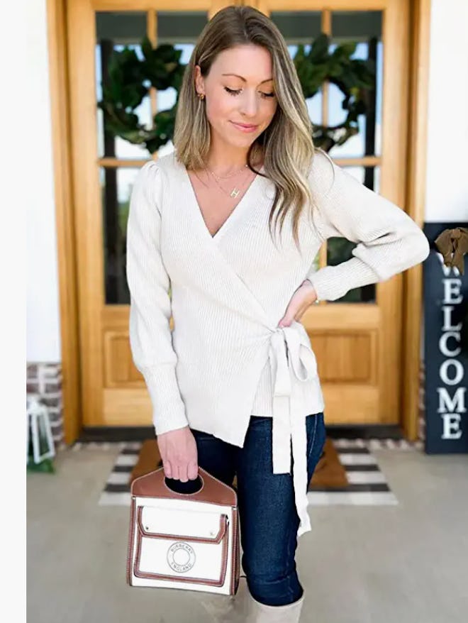 KIRUNDO Fall Winter Sexy V Neck Oversized Sweater