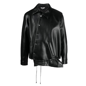 Black Comme Des Garçons Asymmetric-Hem Artificial Leather Jacket