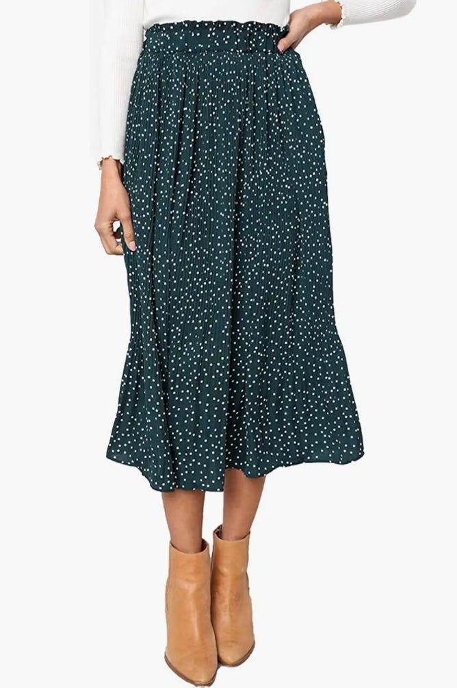 EXLURA High Waist Polka Dot Pleated Skirt