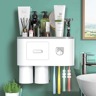 showgoca Toothbrush Holder with Toothpaste Dispenser
