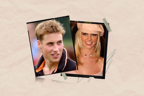 Prince William in London, England, and Britney Spears in Los Angeles, California, both in 2002