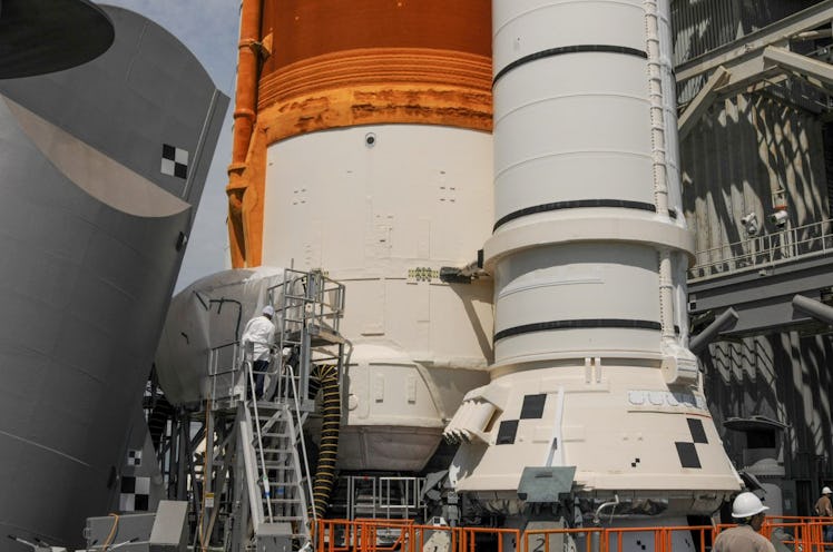 NASA’s Space Launch System (SLS) rocket is seen at Launch Pad 39B on September 8, 2022, at the agenc...