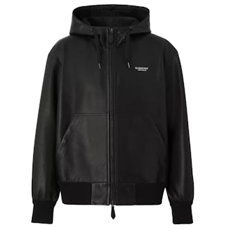 Burberry Logo Detail Bonder Leather Hooded Jacket