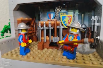 Two knights featured in Lego's new Lion Knight's castle build.