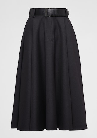 Wool gabardine midi-skirt