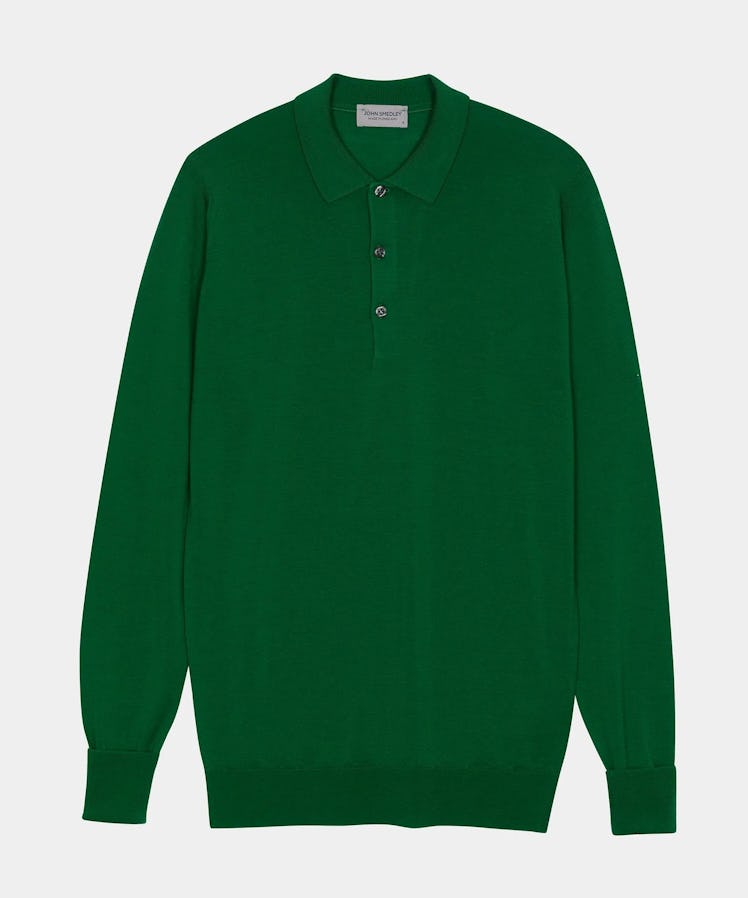 Todd Snyder John Smedley Long Sleeve Polo in Evergreen