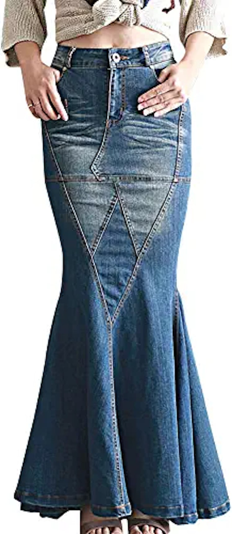 long denim skirt