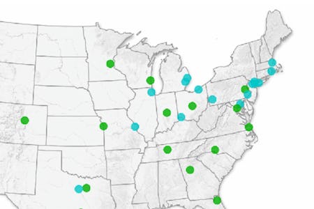 A close-up of a map that shows where it's cheaper to rent vs. buy in the US from Fixr.com