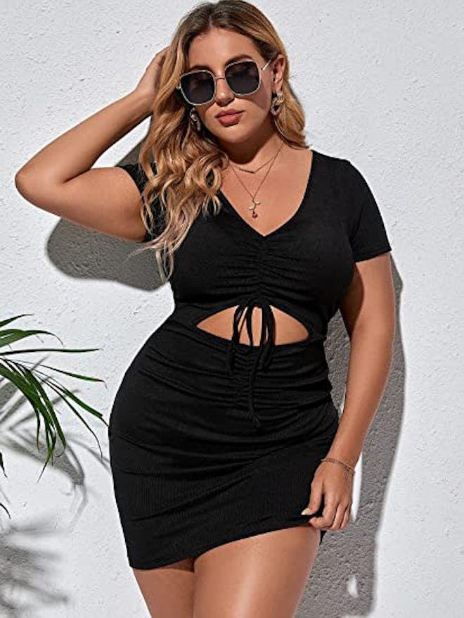 Romwe V Neck Cut Out Dress