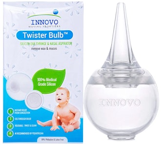 The Innovo Silicone Twister Bulb Baby Aspirator & Syringe is one way to get boogers out of baby's no...