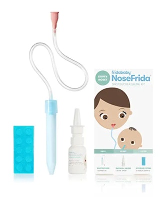 The FridaBaby NoseFrida Saline Kit is one way to remove boogers from baby's nose.