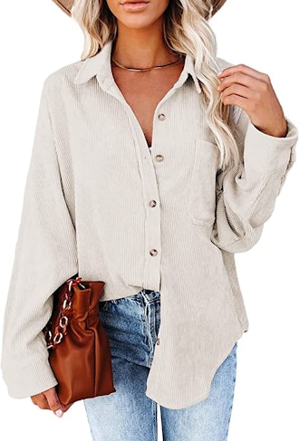 Astylish Corduroy Long Sleeve Button Down Top