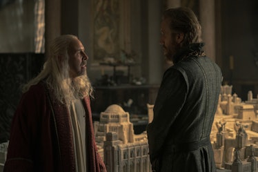 Paddy Considine and Rhys Ifans as Viserys Targaryen and Otto Hightower in House of the Dragon
