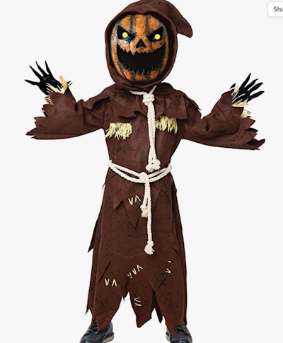 Scary Scarecrow Pumpkin Bobble Head Costume w/Pumpkin Halloween Mask for Kids
