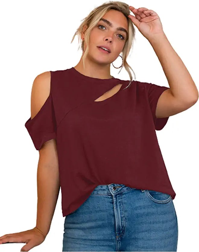 Romwe Women’s Plus Cold Shoulder Top