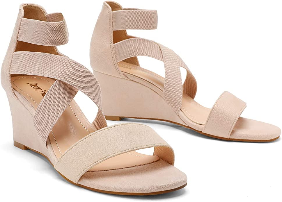 DREAM PAIRS Elastic Ankle Strap Low Wedge Sandals