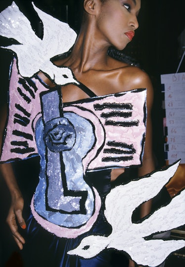 Katoucha Niane backstage at the Yves Saint Laurent spring 1990 haute couture show