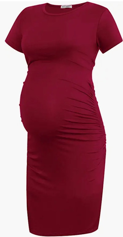 This Smallshow Women's Short Sleeve Maternity Dress in Wine is one of the best petite maternity dres...