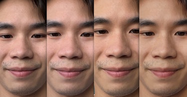 Selfie comparisons between iPhone 14 Pro, iPhone 13 Pro, iPhone 12 Pro, and Galaxy S22 Ultra.