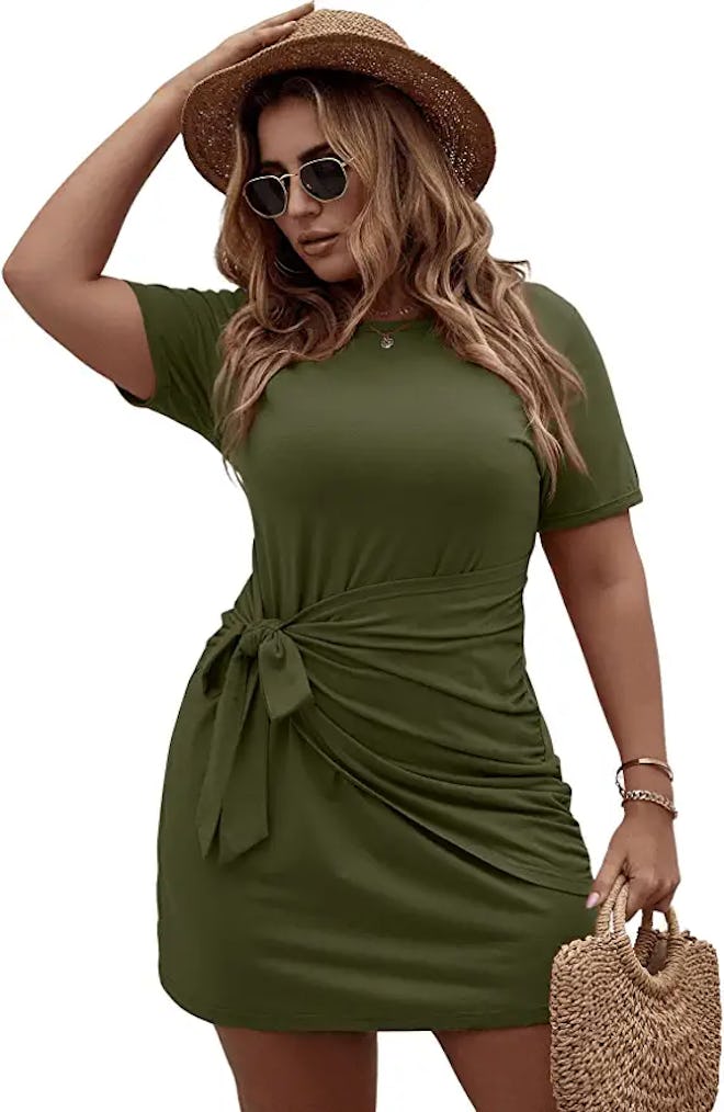 Romwe Plus Size Tie Front Dress